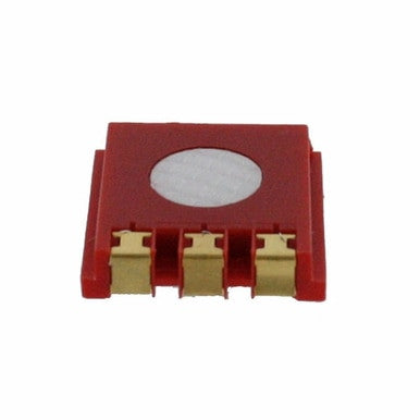 The BW Replacement MICROceL CO Sensor SR-M-MC from PK Safety Supply is designed for the Micro Clip XT Gas Monitor, featuring a compact red square casing, a circular white center, and three gold connectors at the bottom.