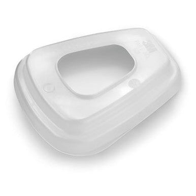 The 3M 501 Filter Retainer is a translucent rectangular plastic adapter featuring a central opening, specifically designed to attach to devices such as a 3M respirator, potentially for use with NIOSH-approved filters or as part of a larger assembly.