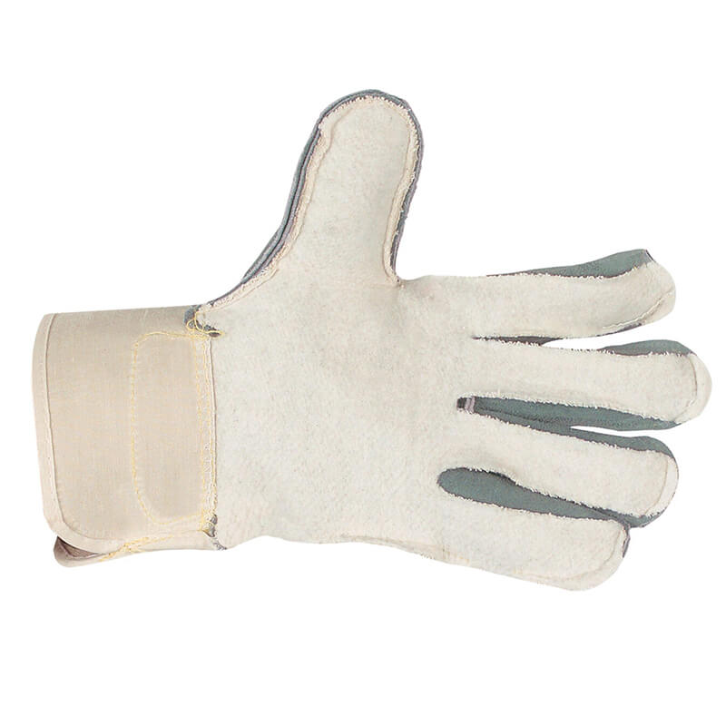 The MCR Safety Memphis Big Jake Premium Leather Palm Work Glove 1700 features beige and gray leather, reinforced stitching, an extended cuff, and padded fingers; shown palm up. Sold in packs of 12 pairs.