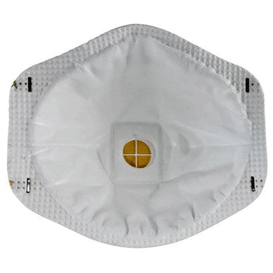A 3M 8511 N95 General Use Respirator w/ Exhalation Valve (Box of 10) by 3M is shown from the inside, with a central yellow exhalation valve and elastic strap points on the sides.