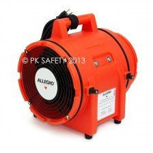 The Allegro 8" Com-PAX-ial Plastic Blower, with its vibrant orange casing and black vent, is expertly designed for safety and ventilation in confined spaces. Featuring a top handle, it seamlessly integrates with blower system ducting and is labeled "PK SAFETY 2013.