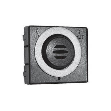 Featuring a circular, textured silver frame around its grille, this square black speaker combines sleek style and functionality like the precision of the Vulcain Honeywell Analytics E3Point Methane (CH4) Sensor Cartridge E3M, with top corners displaying up and down arrows.