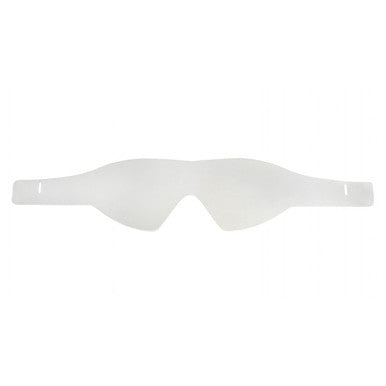 The Pyramex Safety Capstone Goggles Tear-Off Protective Visor Films (6/pack) are translucent, flexible shields with end slots for secure placement, ideal for pairing with Capstone goggles to protect lenses against debris and scratches.