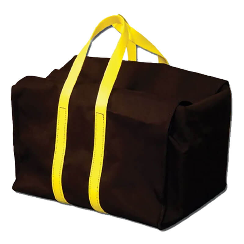 The French Creek Hard Bottom Carry Bag 204 by French Creek Production is a rectangular black bag with yellow straps for handles, perfect for transporting your gear.