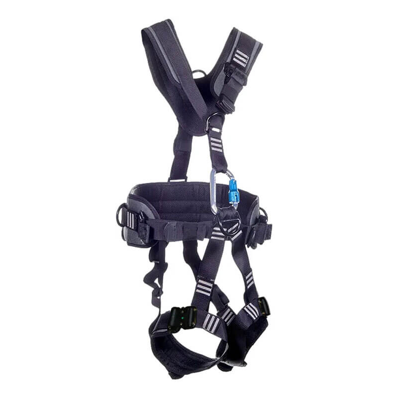 The French Creek Production Navigator Harness w/Hip D-Rings, Bayonet 22070B-BLK, features adjustable straps and padded waist/leg loops—built for reliable fall protection.