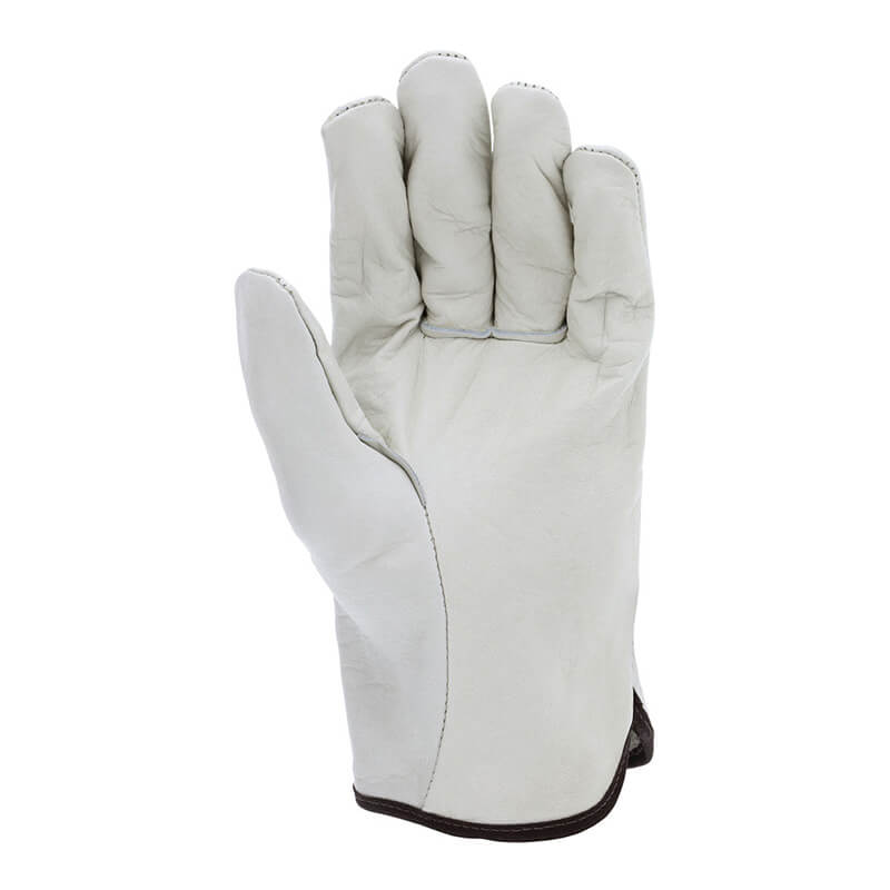 The MCR Safety Memphis Select Grade Leather Driver Glove 3201 (12 pairs) is displayed upright with the palm facing forward and fingers slightly curved, isolated on a white background.