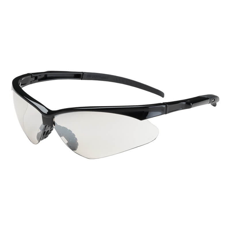 he PIP Adversary Anti-Scratch Safety Glasses 250-28-000_ (12/box) feature a modern, semi-rimless design with clear, wraparound lenses and black frames. Their style is further enhanced by bold, curved arms that offer added comfort and protection.