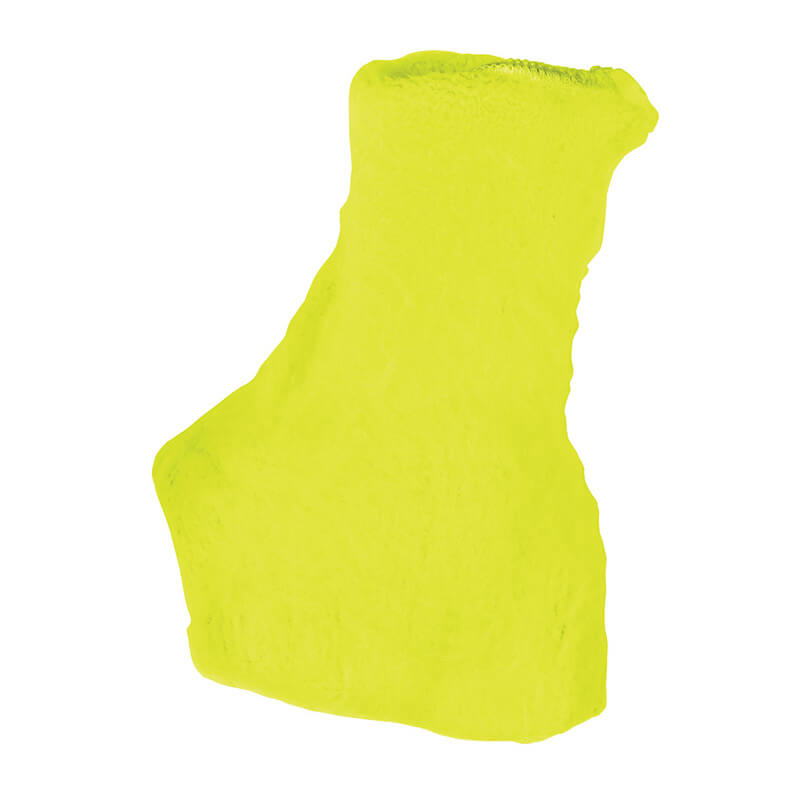 A brightly colored, irregularly shaped yellow pad—resembling the insulation in MCR Safety NXG Insulated Hi-Vis Work Gloves 9690Y (12 pairs) by MCR Safety—isolated on a white background.