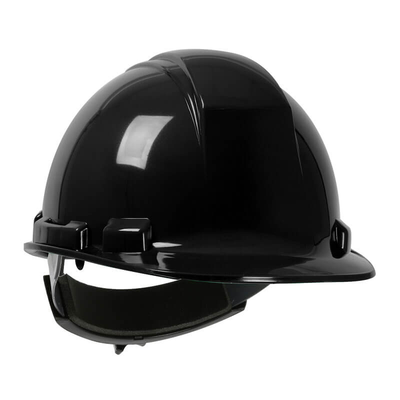 The PIP Whistler Cap Style Hard Hat 280-HP241R, in black high density polyethylene with a ratchet adjustment band, is shown against a plain white background.