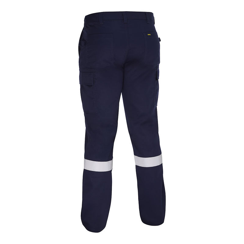 PIP Bisley Lightweight Cargo Pants 318M6368T by PIP shown from the back, featuring multiple pockets and white reflective bands on the lower legs—ideal hi-visibility workwear for enhanced jobsite safety.
