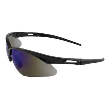 The PIP Anser Glasses feature a sleek black design with mirrored blue-tinted lenses and an aerodynamic frame, offering superior UV protection. Seen from the side, these stylish glasses are ideal for dynamic adventures.