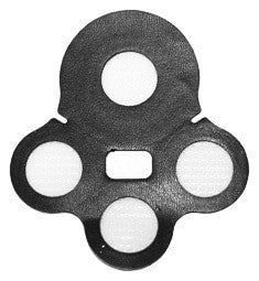 A black, clover-shaped BW Replacement Quad Sensor Screen Filter (2/Pack) by BW Technologies, with three round and one square hole around a central circle, plus a smaller top hole, shown on a white background.