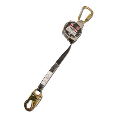 The French Creek Renegade SRL RG3-13-0Z, made by French Creek, includes a black strap and gold, corrosion-resistant hooks on both ends. It is designed for safety harness systems and is presented on a white background.