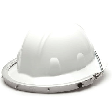 The Pyramex Safety Aluminum Full Brim Hard Hat Adapter (HHAAW) is shown on a white background, designed for attaching accessories to full brim hard hats.