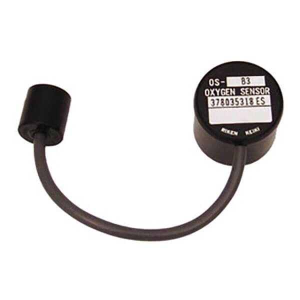 Image of the RKI Eagle and Eagle 2 Replacement Oxygen Sensor 65-0601RK by RKI Instruments, featuring a round sensor with a short wire. Designed for oxygen monitoring, it connects to a smaller circular part and ensures accurate oxygen level measurements. Compatible with Eagle and Eagle 2 systems.