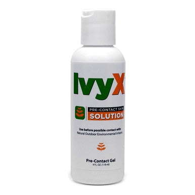 A white flip-top 4 oz Coretex Ivy X Pre-Contact Skin Gel bottle with a mostly white label featuring green and orange text offers dependable poison ivy protection. Sold as Coretex Ivy X Pre-Contact Skin 4oz Gel Bottle 12/Case 83666.