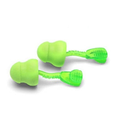 The Moldex Glide Twist in Ear Plugs 6940 from PK Safety Supply come in a set of two green mushroom-shaped plugs, designed with a distinctive curved stem and textured grips for a comfortable, snug seal, and are completely PVC-free.