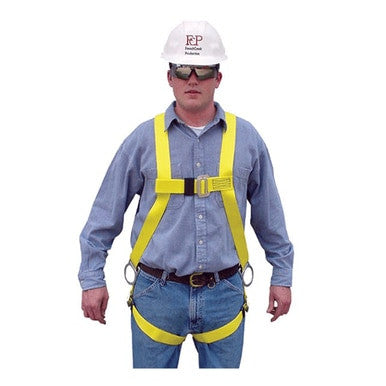 A man wearing safety gear models the French Creek 7' 631 Confined Space Rescue System by French Creek Production, shown against a plain white background.