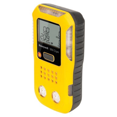 The BW Clip4 4-Gas Detector BWC4-Y-N from BW is a portable gas monitor that offers multi-gas detection and displays readings on a digital screen. With rugged black rubberized edges, it ensures durability, and the button controls located below the screen make for easy operation.