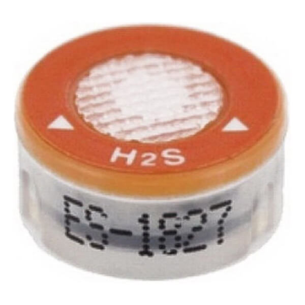 A compact, cylindrical RKI Hydrogen Sulfide Replacement Sensor ES-1827i from PK Safety Supply features an orange top labeled "H2S" and a white mesh center. The side is marked with "C5-1827" in black text, making it perfect for integration into a GX-2009 Gas Monitor for multi-gas detection.