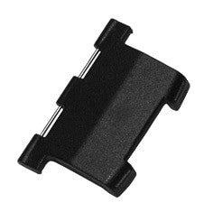 Rectangular black plastic clip featuring side grooves and a central metal pin, crafted for secure attachment or fastening. It is compatible with the BW Micro 5 Replacement Battery Latch M5-BL-1 by PK Safety Supply.