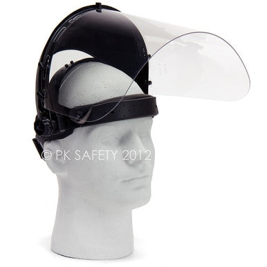 A mannequin displays the Pyramex Safety Clear Face Shield Visor Replacement S1010 (100/case), showcasing essential protective gear.