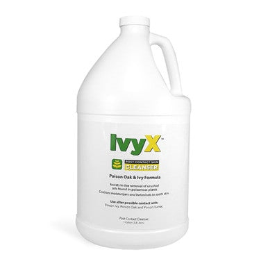 The Coretex Ivy X Post-Contact Skin Cleanser in a white gallon jug, offered by PK Safety Supply and labeled for easy pouring, is specially formulated to combat oils from poisonous plants like poison ivy and oak, effectively aiding in their removal from your skin.