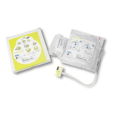 Two sealed packages of PK Safety Supply's ZOLL CPR-D-Padz One-Piece Electrode Pads, each with illustrated instructions. The pads are connected by a cable to provide Real CPR Help, set against a plain white background.