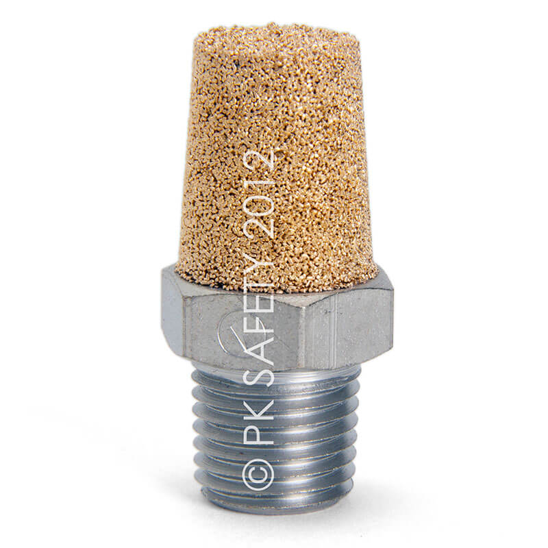 A close-up of the Allegro Inlet Filter Element for the A-300 Pump 9700-07 by PK Safety Supply highlights its precision design against a plain white background. The filter features a hexagonal base and a cylindrical, porous top, perfect for use with the A300 Ambient Air Pump. Its textured appearance and threaded end ensure easy attachment.
