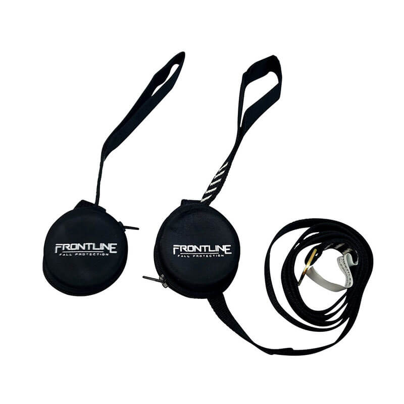 The Frontline Combat Harness with tongue buckle legs and trauma straps by Frontline Fall Protection offers durable safety features, ideal for construction sites, and comes with reliable fall protection support.