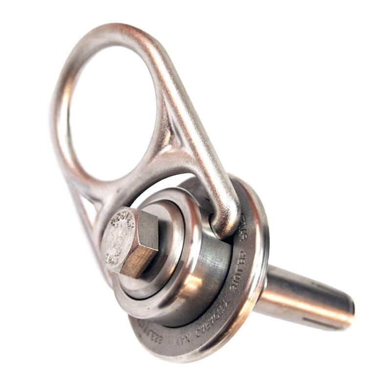 The Frontline MEGA Swivel 5K SS Concrete Anchor COM345K-SS by Frontline Fall Protection is a stainless steel climbing anchor with a 360° integrated swivel and bolt for secure, flexible attachment to concrete surfaces.