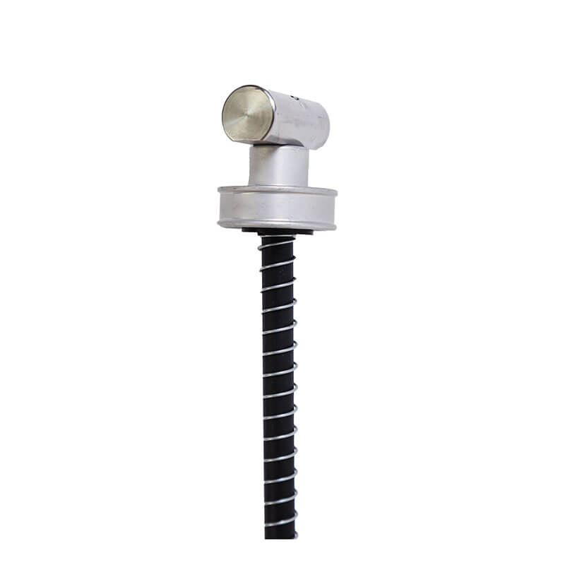 A close-up of the Frontline Reusable 5K Concrete & Steel Anchor Toggle Bolt by Frontline Fall Protection, attached to a black ribbed rod, highlights its cylindrical metal body with a rounded end, set against a plain white background.