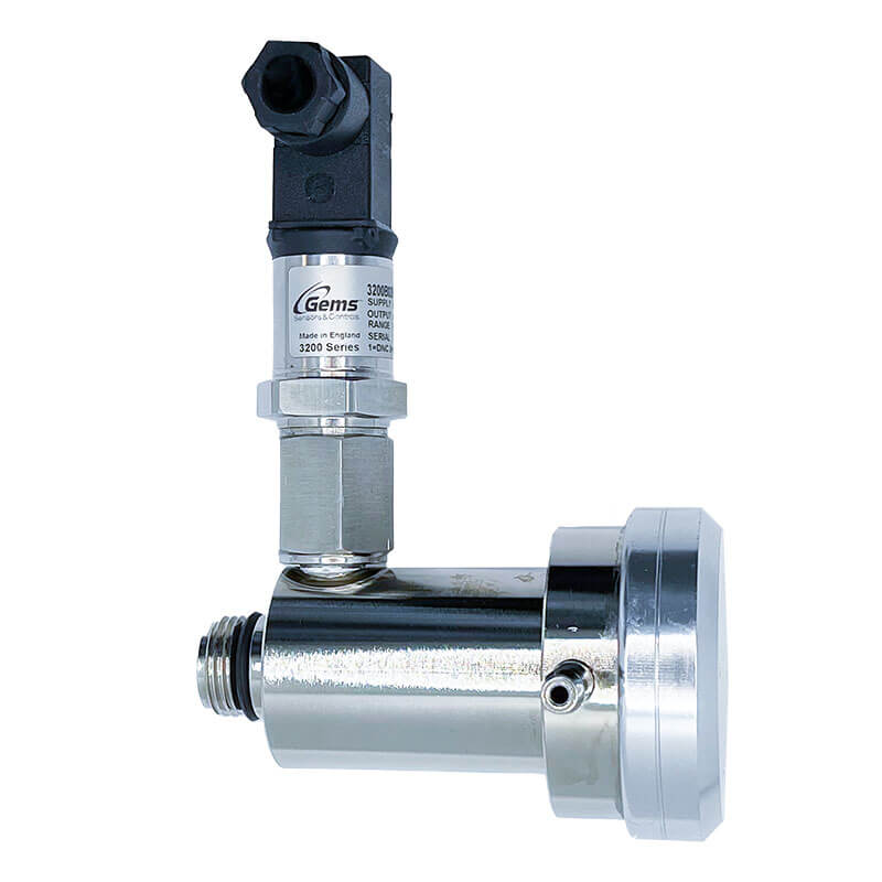 The WatchGas Demand Flow Regulator w/Pressure Sensor Valve features a metallic cylindrical body, threaded connector, and black top electrical terminal. Shown on a white background, it is ideal for integration with WatchGas systems.