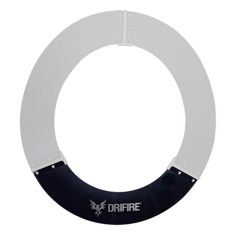 The NSA DRIFIRE Sun Shield DFSUNSHD is a circular, two-tone neck gaiter with a light gray top and black bottom featuring a white DRIFIRE logo. Offers UV protection as a sun shield or under hard hats.