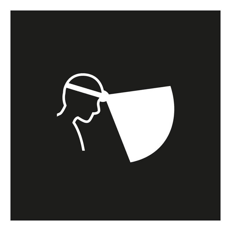 A minimalist white profile icon of a person wearing the Petzl ARIA 1 Headlamp E069AB00 by Petzl, projecting cone-shaped hands-free light, on a black background.