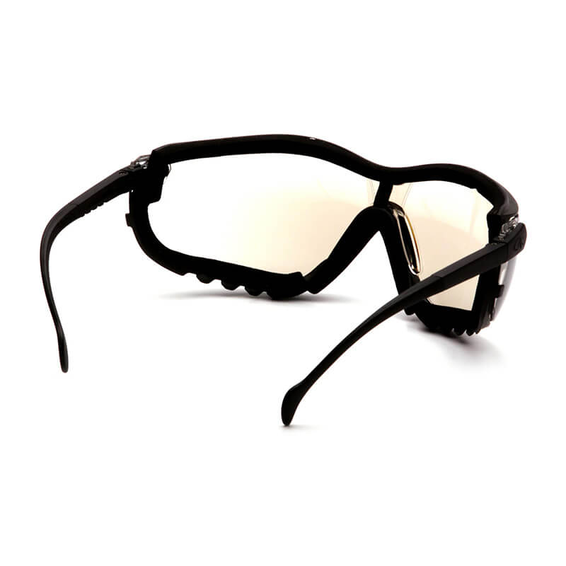 Pyramex Safety V2G Goggles GB18_0ST (12/box) feature black frames, clear slightly tinted wraparound lenses, and provide reliable eye protection. Product shown on a white background.