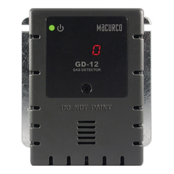 A Macurco Gas Detection LEL Fixed Gas Detector Controller Transducer with digital display showing 0, green indicator light, lower vents, and a "DO NOT PAINT" label—ideal for reliable combustible gas monitoring in various settings.