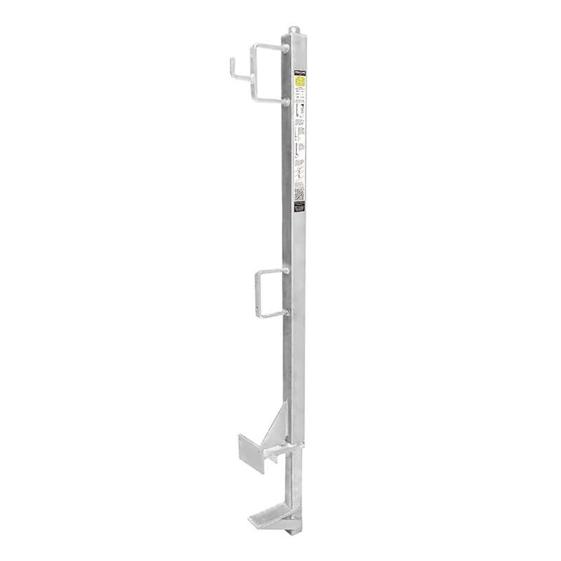 The Frontline Concrete Slab Grabber GUC2X4 by Frontline Fall Protection is a silver metal guardrail post with hooks and brackets, designed to secure safety rails to concrete slabs for edge protection and fall prevention on construction sites.