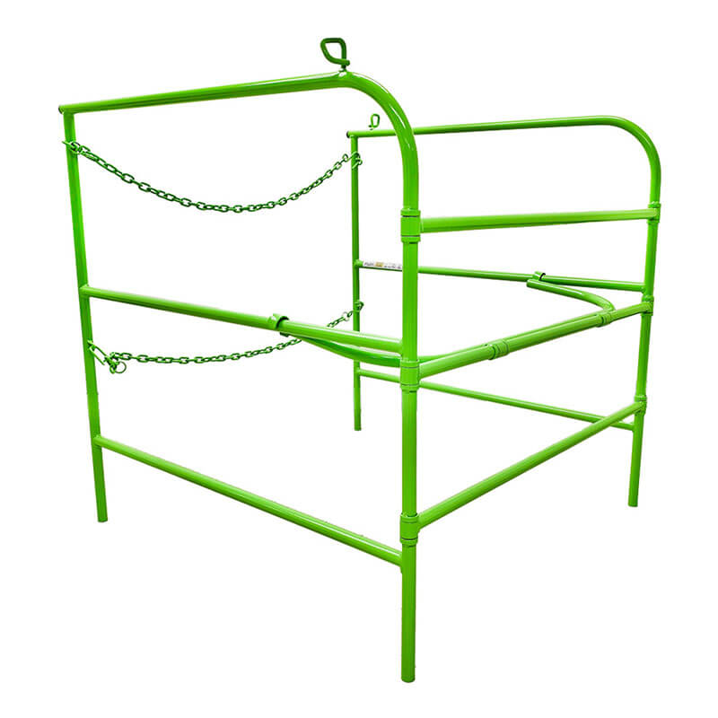 The Frontline Manhole Guardrail by Frontline Fall Protection features a collapsible design for easy use and storage in confined spaces, providing safety and security during maintenance or handling work.