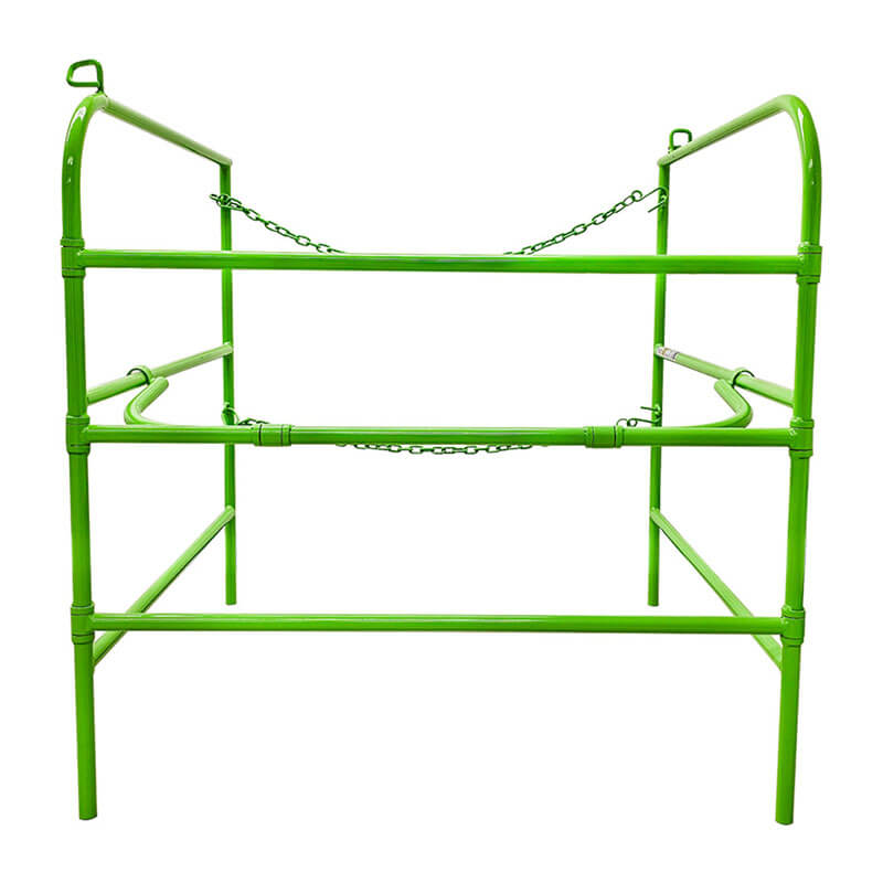 The Frontline Fall Protection Frontline Manhole Guardrail features a sturdy, collapsible design with a rectangular open-top frame to safely guide and contain workers while enhancing access and confined space safety.