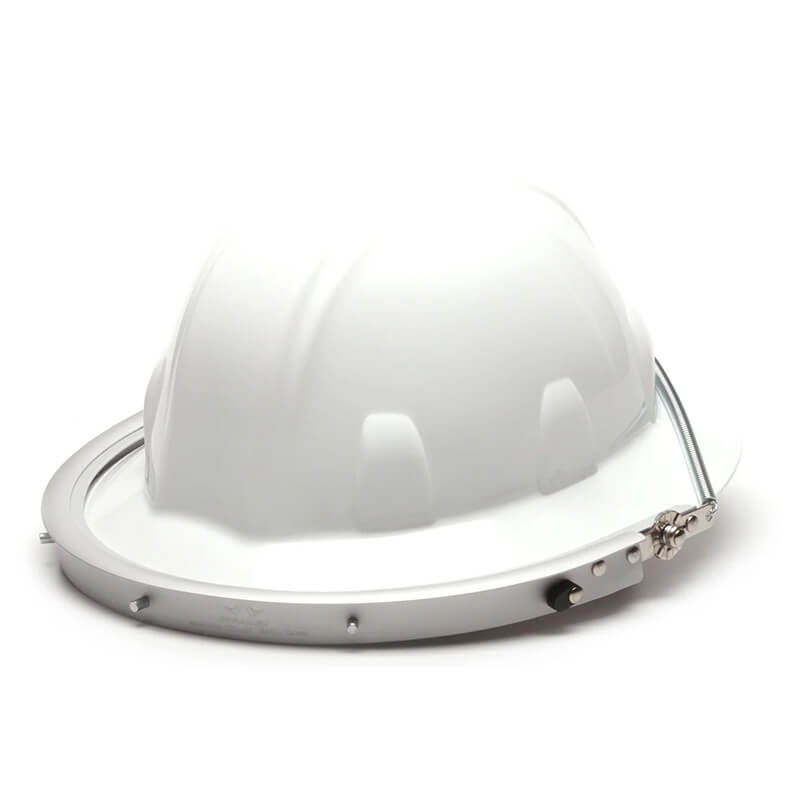 The Pyramex Safety Aluminum Full Brim Hard Hat Adapter (HHAAW) is shown on a white background, designed for attaching accessories to full brim hard hats.