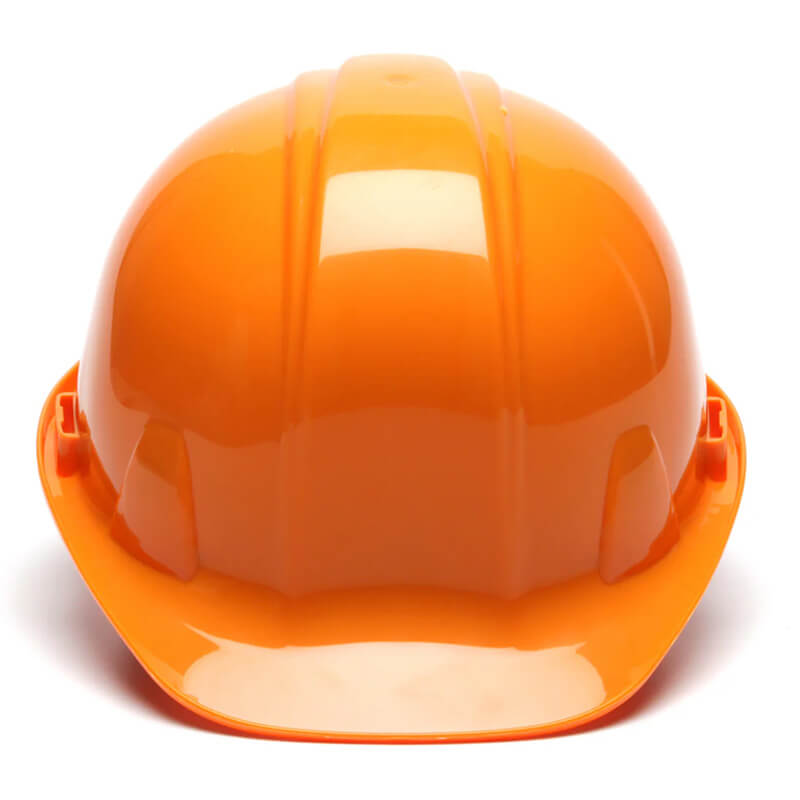 The Pyramex Safety HP141 Ratchet Hard Hat is shown from the front against a white background, designed to meet ANSI Z89.1 safety standards.