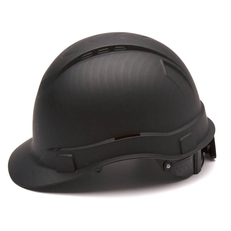 The Pyramex Safety Hydro Dipped Ridgeline Vented Cap Style hard hat features a 4-point suspension and adjustable strap, providing reliable head protection for construction or industrial use. Sold 16 per case.