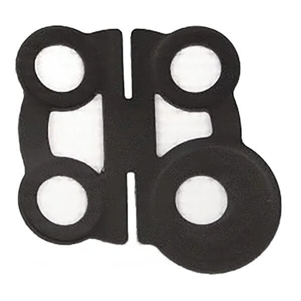 A set of BW GasAlert MicroClip Quad Sensor Screen Filters from PK Safety Supply, featuring a symmetrical design with four round holes. The top two holes are slightly smaller than the identically sized bottom two holes.