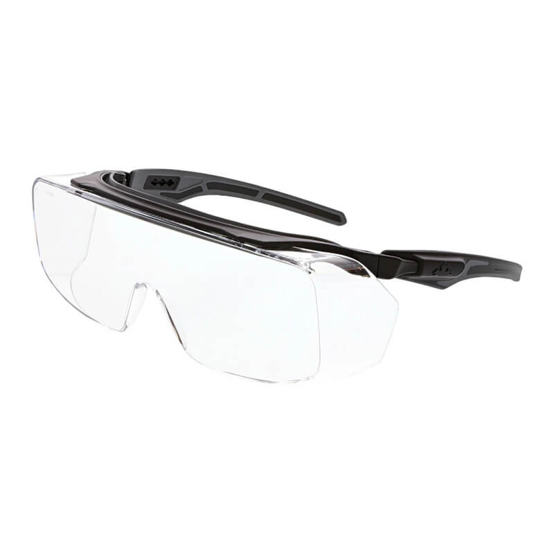 The MCR Safety Klondike OTG Series, featuring MAX6 anti-fog lenses, offers black and clear wraparound safety glasses with sturdy frames and ANSI Z87+ high impact lenses. Equipped with extended side shields for enhanced protection and adjustable nose pads for added comfort, they are ideal for tasks that demand clarity and durability.