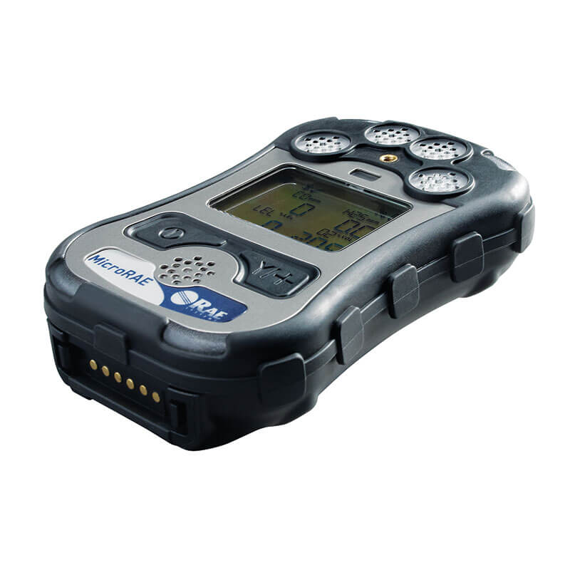 The RAE Systems MicroRAE 4-Gas Diffusion Monitor M031-1111-200 is a rugged, portable wireless gas detector with a digital display and sensor openings, designed for integration with the Honeywell ConneXt Safety Ecosystem.