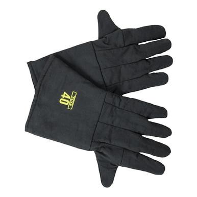 The Oberon TCG40 Series Ultralight Arc Flash Gloves, with the number "40" prominently displayed in bold yellow against sleek black fabric, are laid flat and slightly overlapping on a white background. They provide superior arc flash protection with ANSI/ISEA Level 2 conformity.
