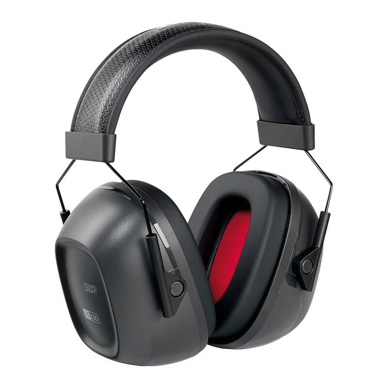 The PIP Howard Leight VS130 VeriShield Earmuff 1035108-VS features black over-ear design with a padded headband and red memory foam interior cushioning for hearing protection.