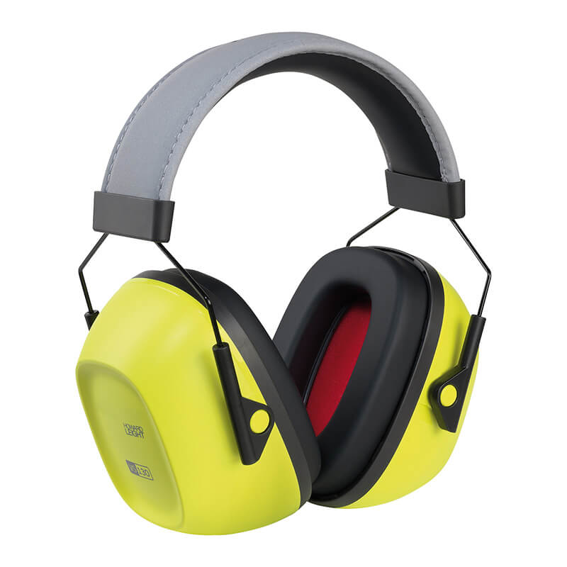 The PIP Howard Leight VS130HV VeriShield Earmuff 1035110-VS features bright yellow ear cups, black padding, and a gray padded headband, offering reliable high-visibility hearing protection.