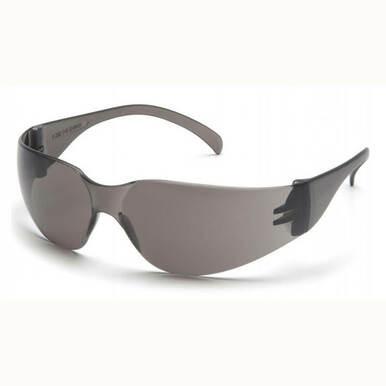 The Pyramex Safety SL Cap Style Gray New Hire Kit NHG (12/case) includes sleek, wraparound safety glasses with dark-tinted lenses and curved arms—ideal eye protection to pair with a safety vest or hard hat on the job site.